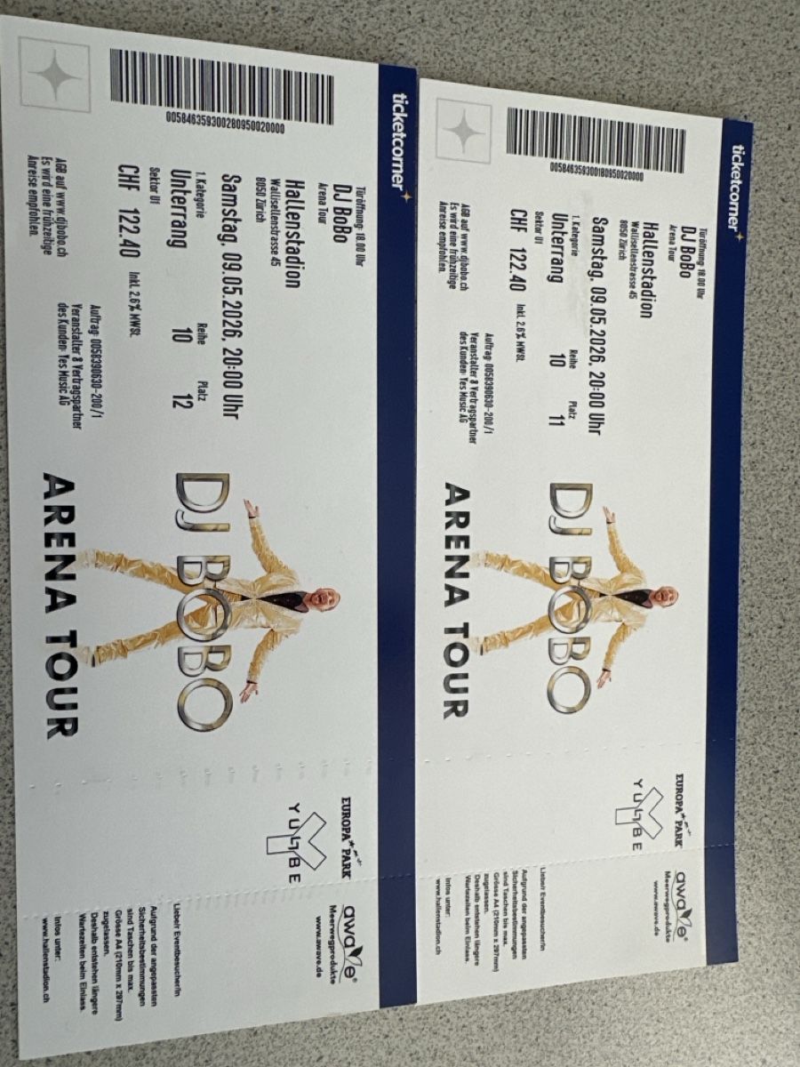 Biglietti: DJ BOBO Ticket – Nuovo e nell'imballaggio originale da Winterthur venduto da Bird06