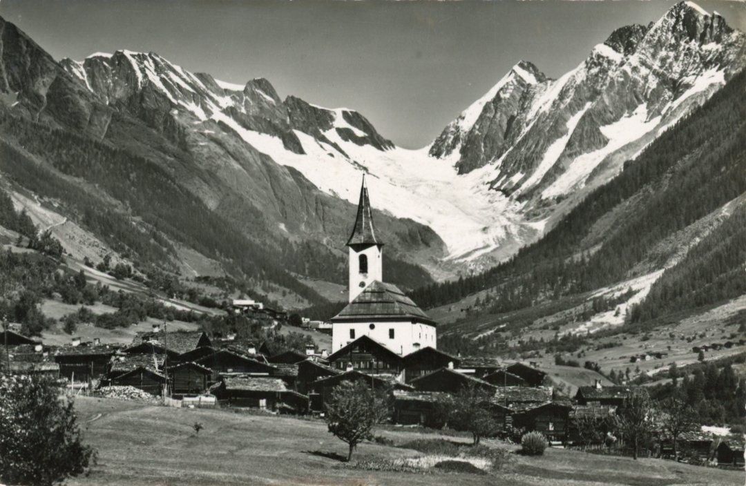 Ansichtskarten: Kippel   VS  im Lötschental    mit Langgletscher    um 1949 – Gebraucht aus Brig von Valcards54