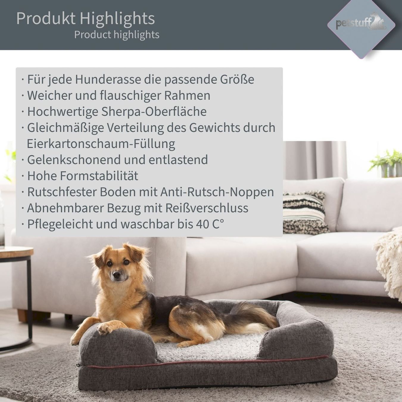 Cucce & Letti: Petstuff Hundebett L dunkelgrau – Nuovo e nell'imballaggio originale da Bottighofen venduto da zaap 4