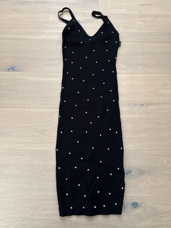 John Richmond Stretch-Kleid, schwarz mit Steinbesatz, Gr. L