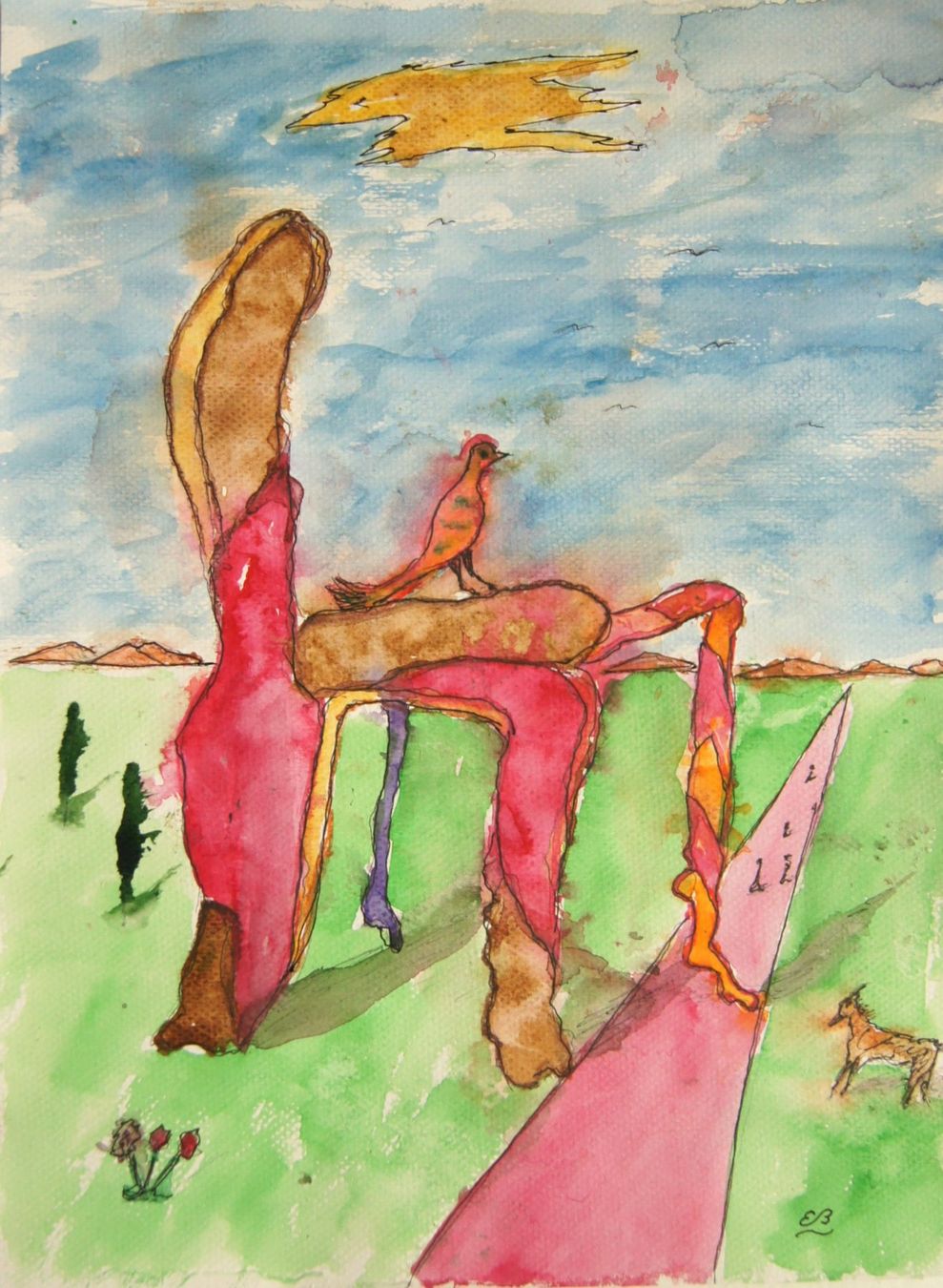 Gemälde: Aquarell: Roter Stuhl – Gebraucht aus Fribourg von erw_68dx
