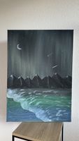 Gemälde: Mondnacht am See mit Sternschnuppen, Handgemalt