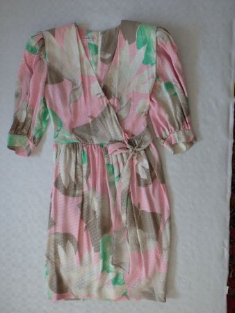 Vintage Seidenkleid Markoff Recamier pastell Farben Puffarme