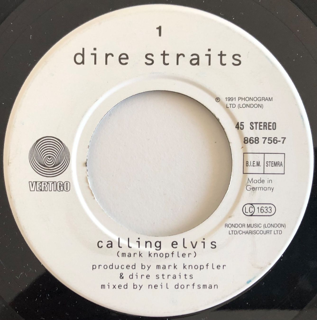 Schallplatten: DIRE STRAITS - CALLING ELVIS – Gebraucht aus Poliez-Pittet von Newtown-Records 2