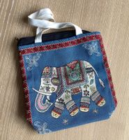 Vintage Elefant Handtasche, Stoff blau, ideal Sommer!