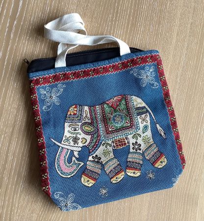 Vintage Elefant Handtasche, Stoff blau, ideal Sommer!