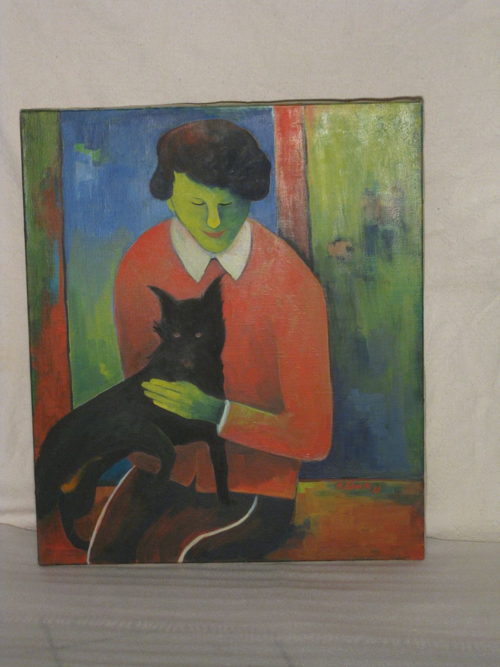 Dipinti: Frau mit Katze. Acrylbild – Usato da Rüti ZH venduto da Brocki_Rueti