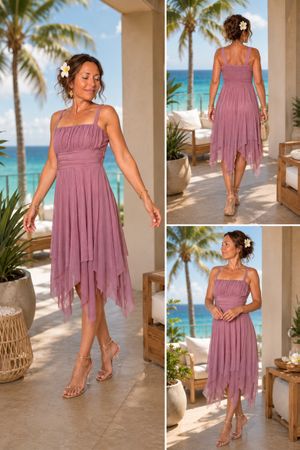 🌸 Romantisches Chiffonkleid in Altrosa – Grösse XS
