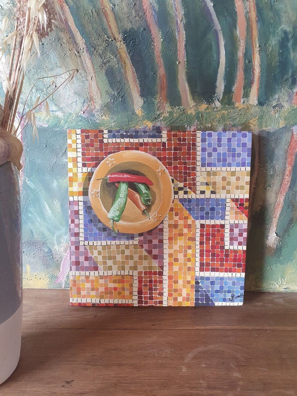 Dipinti: tableau Huile sur toile PIMENTS – Nuovo e nell'imballaggio originale da Thônex venduto da lacomtessedesfees 1