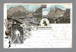 1900, GRINDELWALD, SEHR SCHÖNE LITO, BAHNHOF MIT ZUG