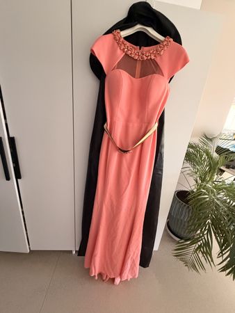 Abendkleid Koralle Gr. 40 mit Schmuckbesatz 