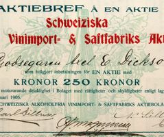 orig SCHWEIZISKA ALKOHOLFRIA VINIMPORT & SAFTFABRIKS AB 1905