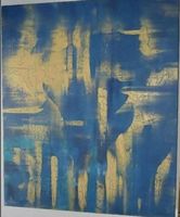 Gemälde Blau Gold handmade 50×60×4