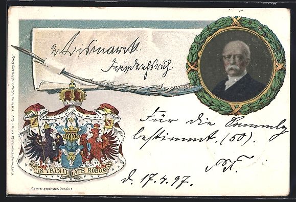 Cancelleria postale: Portrait von Bismarck mit Wappen, Ganzsa – Usato da Berlin venduto da bartko-reher