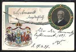 Portrait von Bismarck mit Wappen, Ganzsa