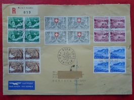1953, Pro Patria: B61-B65 Viererblöcke auf FDC nach ISRAEL!