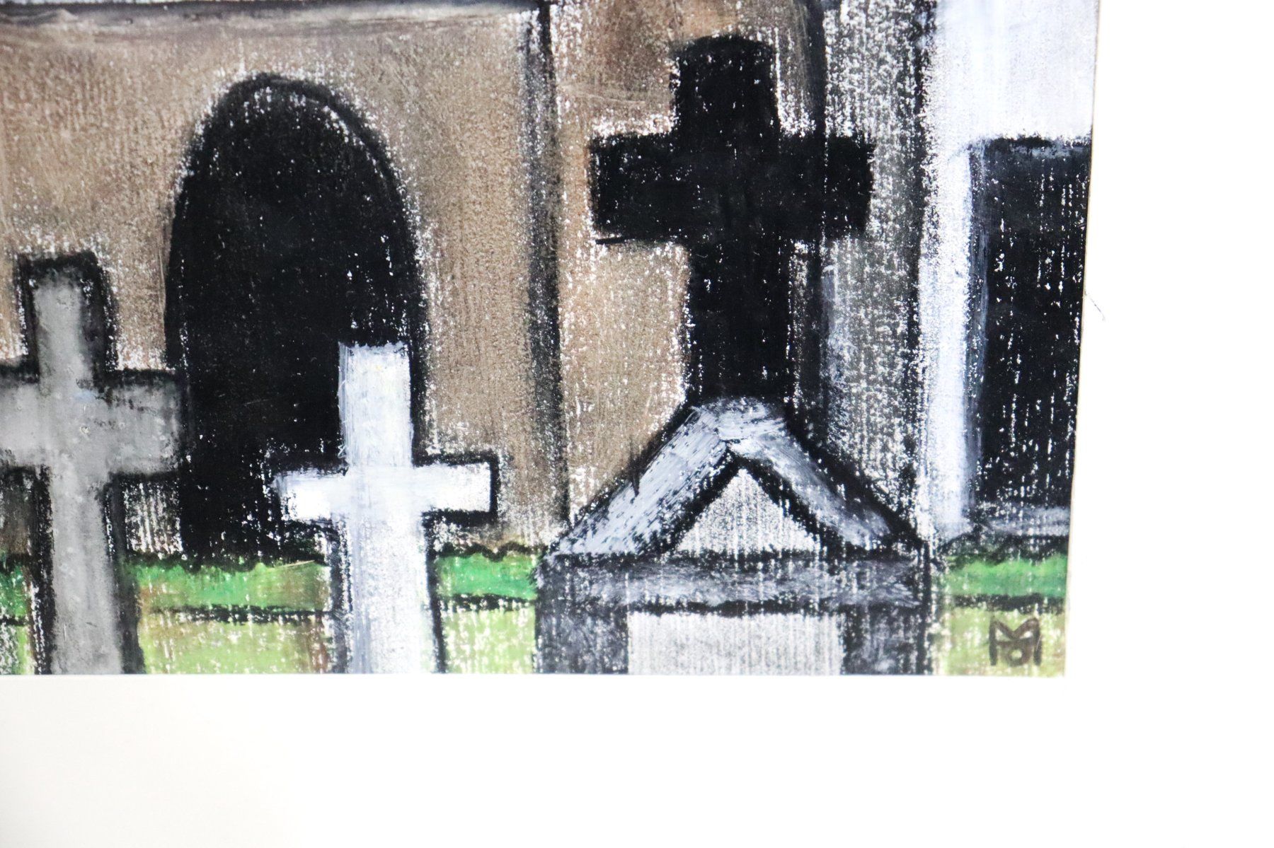 Gemälde: Monika Buchmann-Helbling, Mischtechnik, "Pariser Friedhof" – Gebraucht aus Zug von Kunst-Fundgrube 1