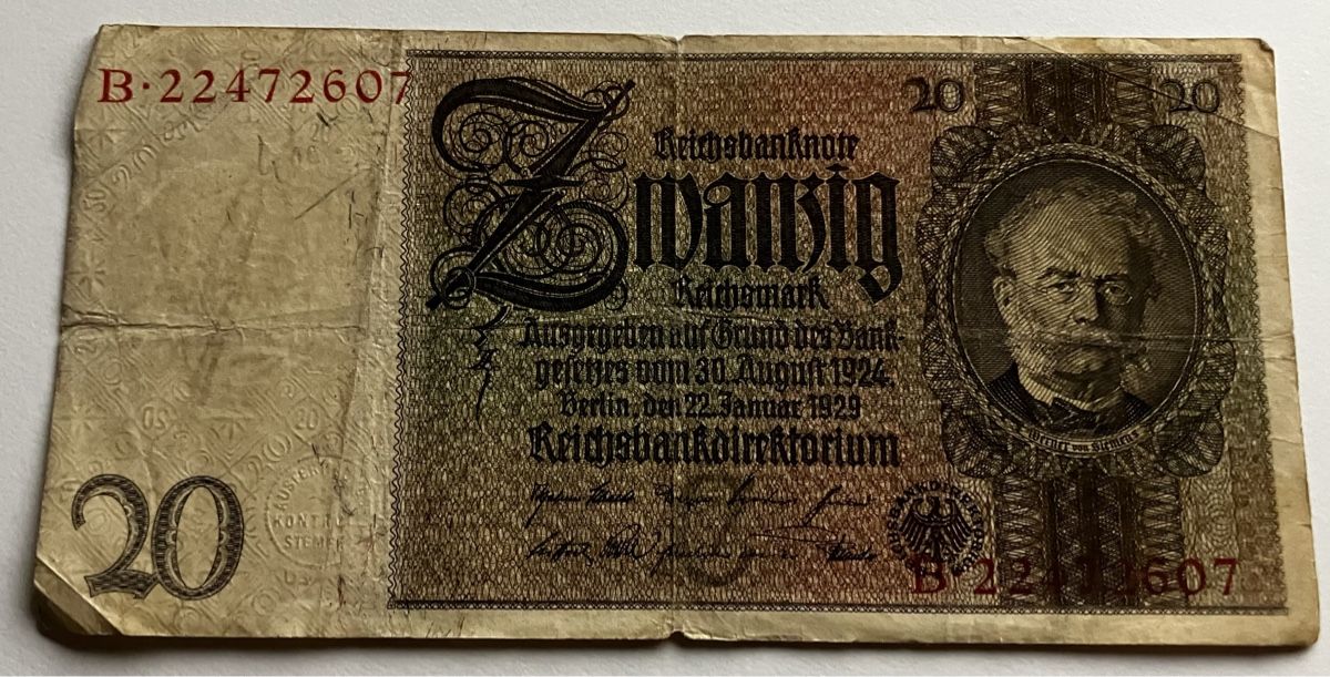 Banconote: Deutschland 20 Mark 1929 – Usato da Algetshausen venduto da Carrhard