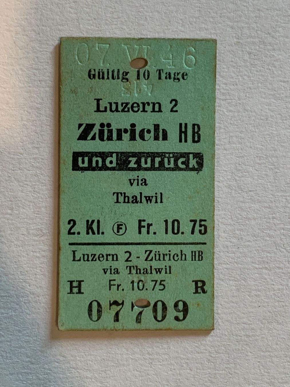 Biglietti: SBB Edmondson Karton Billett 1946 – Usato da Riehen venduto da Boeri555