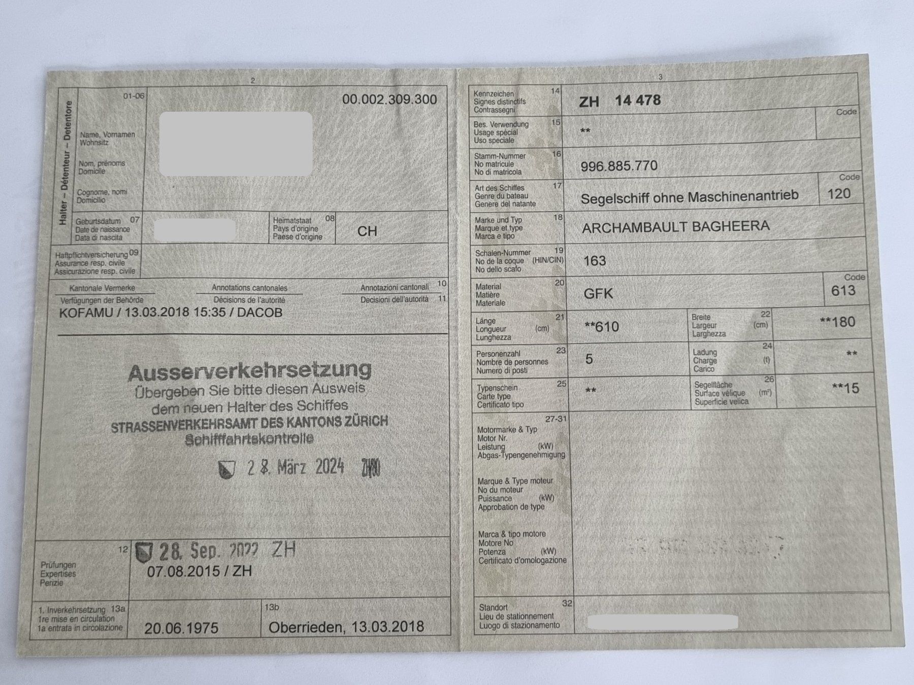 Archambault Boote: Segelboot ARCHAMBAULT BAGHEERA – Gebraucht aus Neerach von skipper59 1