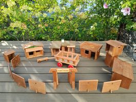 Vintage Holzspielzeug Fort Texas Western Set diverse Gebäude