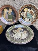 Teller 3er Set bunte Motive Kohler Handarbeit 1984 antik