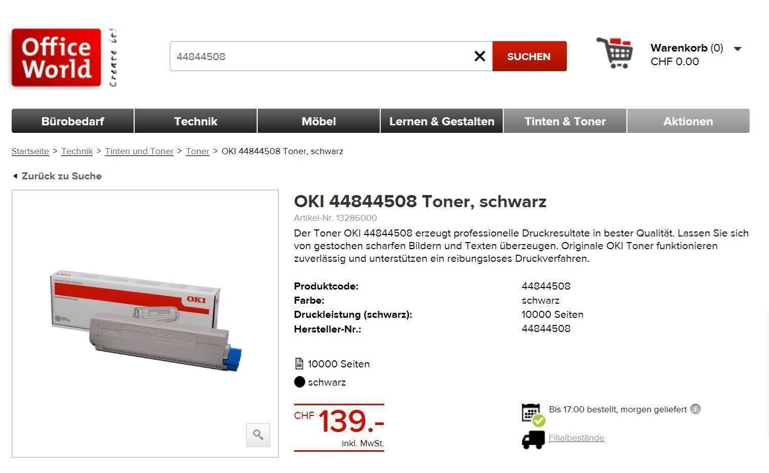 Oki Cartucce per stampanti & toner: Original OKI C831, C841 black Toner, 44844508 – Nuovo e nell'imballaggio originale da Glattbrugg venduto da copytron 3