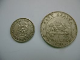 6 Pence Indien 1929 + 1 Shilling Ostafrika 1921 (Silber)