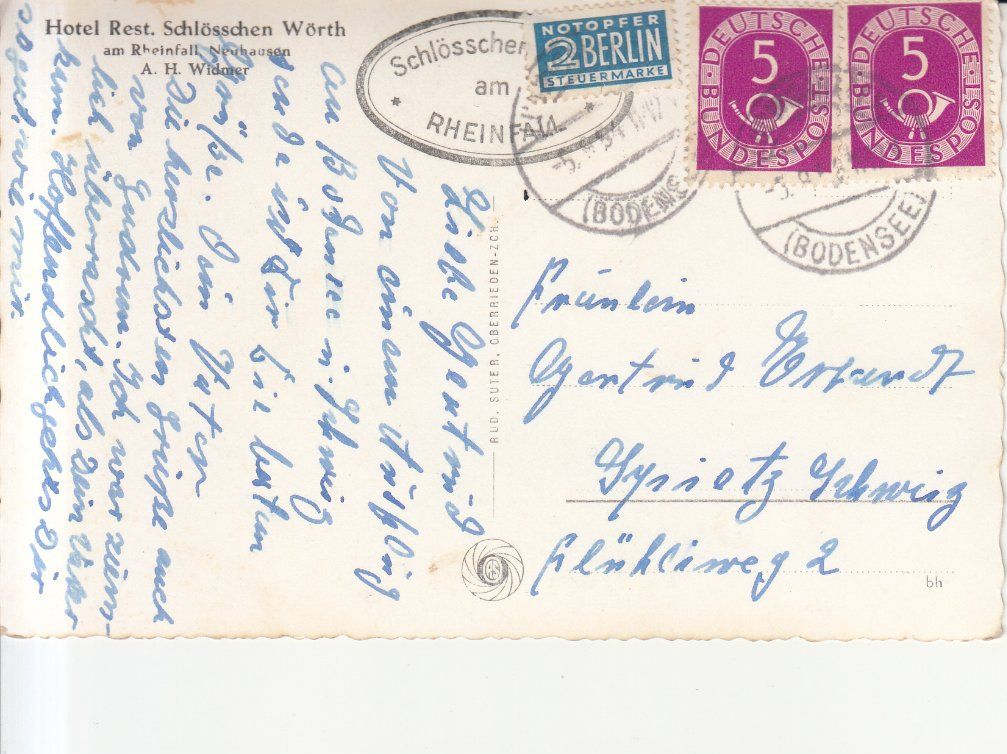 Ansichtskarten: Wörth Schlössli 1954 – Gebraucht aus Bürglen TG von StampGraf 1