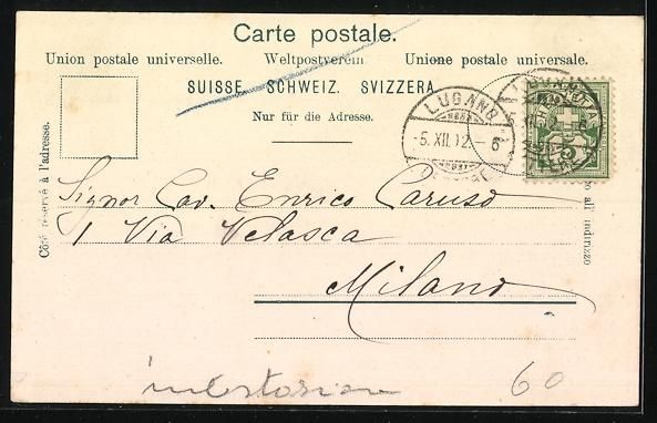 Cartoline postali: AK Lugano, Fontana grande, 1902 – Usato da Berlin venduto da bartko-reher 1
