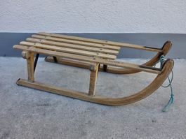 alter DAVOSER Schlitten DAVOS Holz 82 cm Holzschlitten