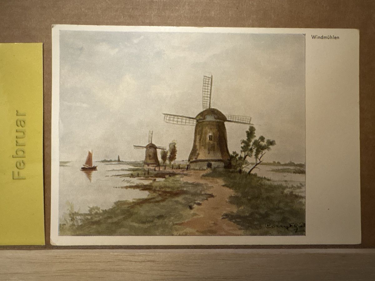 Cartoline postali: AK mit Kunst von C. F. Riet / Windmühlen – Usato da Rümlang venduto da Kartenpost1
