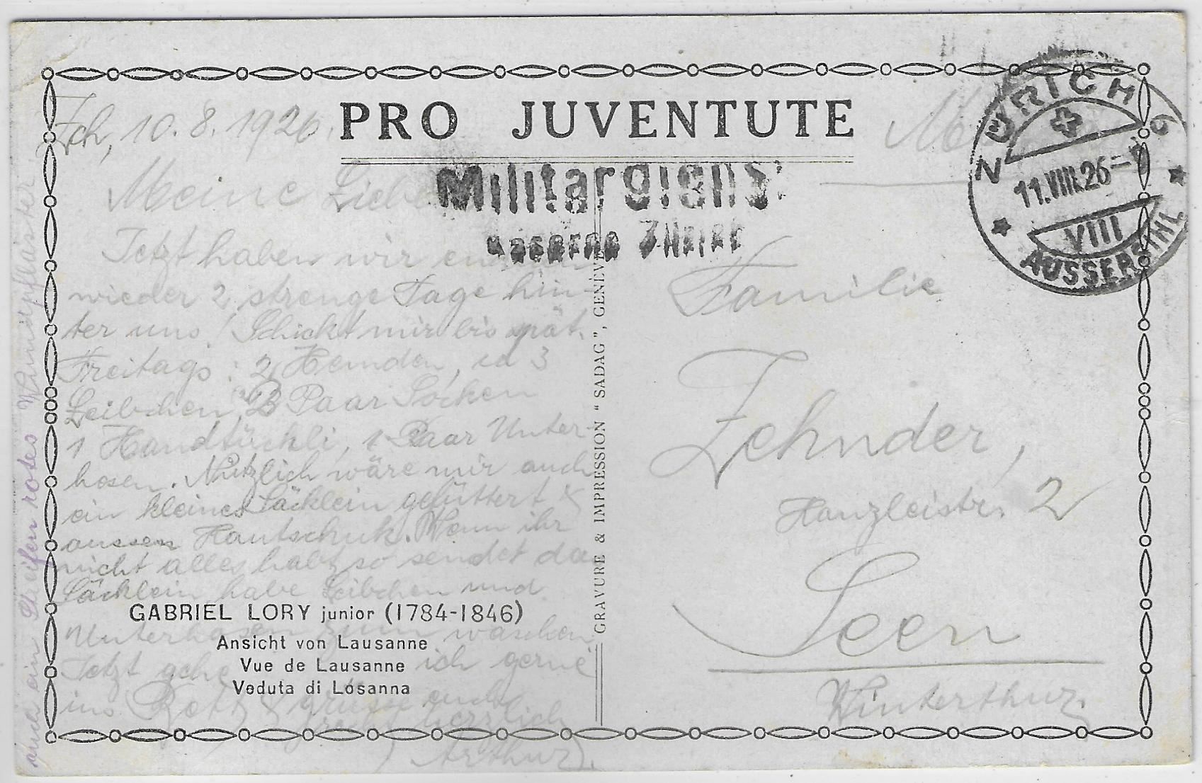 Cartoline postali: Gabriel Lory - Ansicht von Lausanne – Usato da Ettingen venduto da Kartenplanet 1