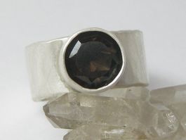 Unikat Ring Silber 999 + MP Rauchquarz Gr.56 Handarbeit