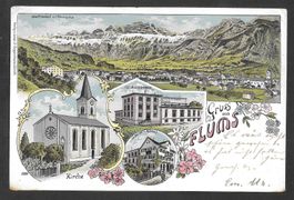 Flums Lithografie 4 Bilder Rössli Calciumcarbidfabrik etc.