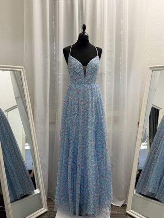 Blaues Maxikleid mit Blumenmuster - Größe 34