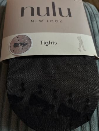 Nulu New Look halterlose Strumpfhose L schwarz mit Punkten