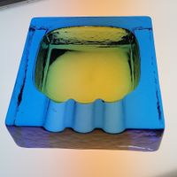 70er Blockglas Aschenbecher 1970 massiv  glasblasen kunst