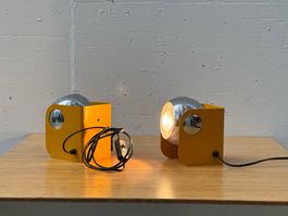 2 Space Age Kugelleuchten in Ocker und Chrom, 1970er Jahre