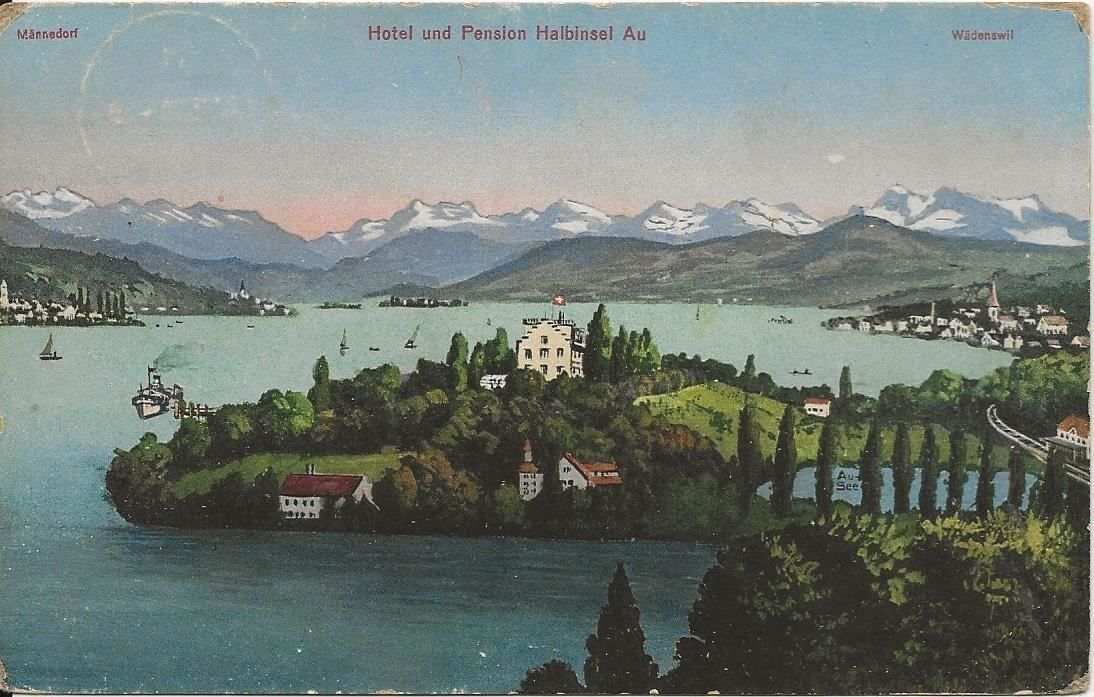 Cartoline postali: AU ZH bei Bäch Hotel Halbinsel ca. 1920 – Usato da Ennetmoos venduto da Ambuman