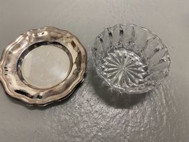 Zuckerschale aus Kristall inklusive Unterteller - antik