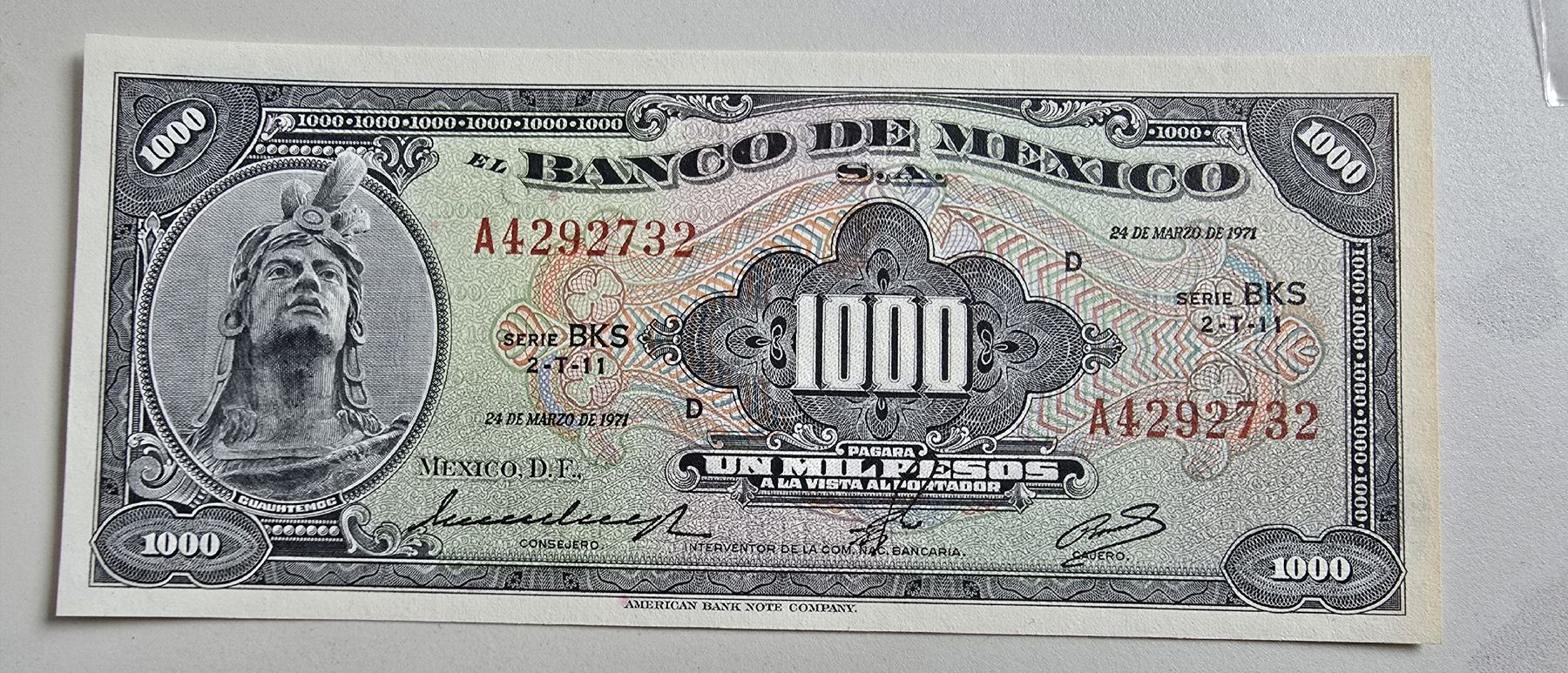 Banconote: Mexico 1000 pesos 1971 UNC – Nuovo e nell'imballaggio originale da Yens venduto da banknotescollection
