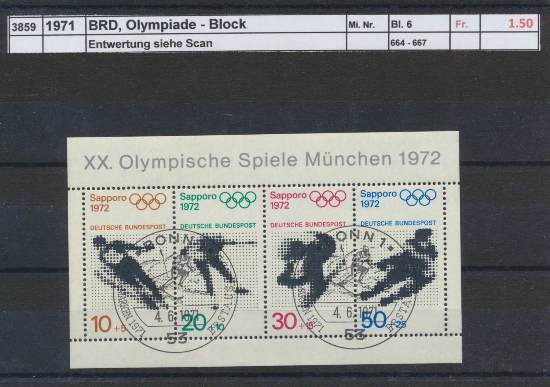 Alle Briefmarken: 1971 BRD, "Olympiade" - Block, ET - Stempel – Gebraucht aus Winterthur von Zupogeru
