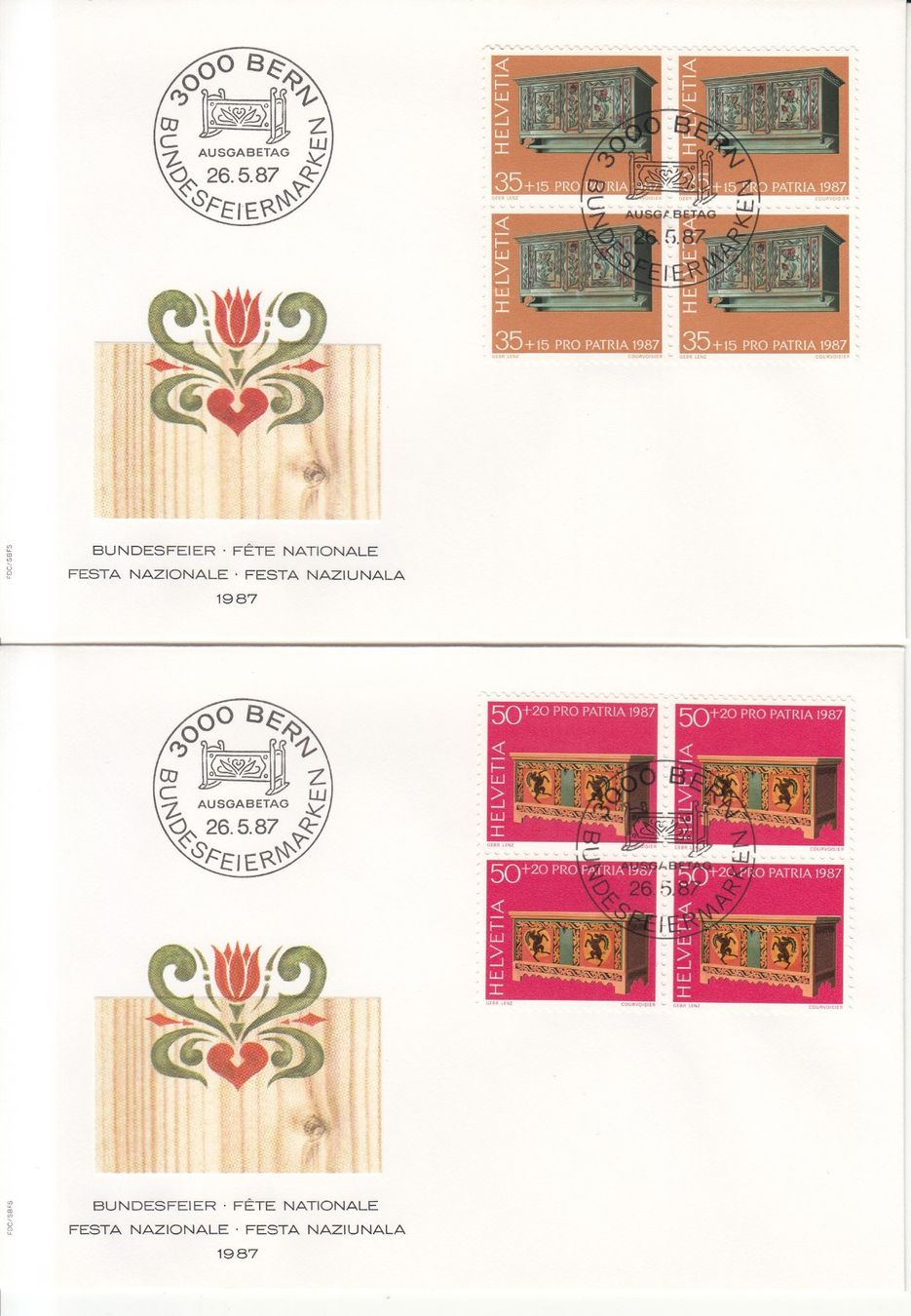 Alle Briefmarken: SBK B215 - B218 im 4er-Block FDC – Gebraucht aus Bürglen TG von StampGraf 1