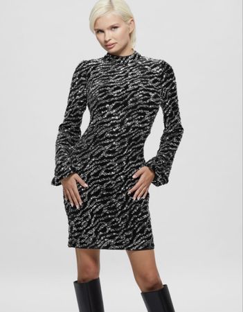 Guess Kleid mit Pailletten schwarz gestreift Grösse M neu