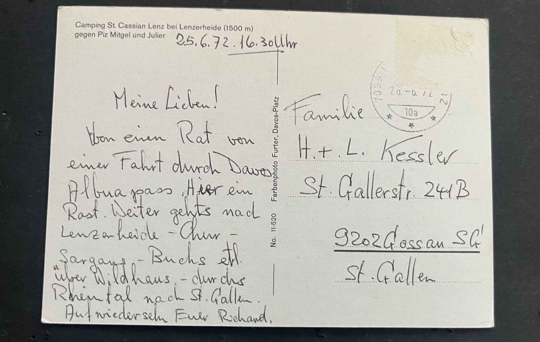 Cartoline postali: Camping St. Cassian Lenz bei Lenzerheide, ca. 1970 – Usato da Ostermundigen venduto da DaxKarten-75 1