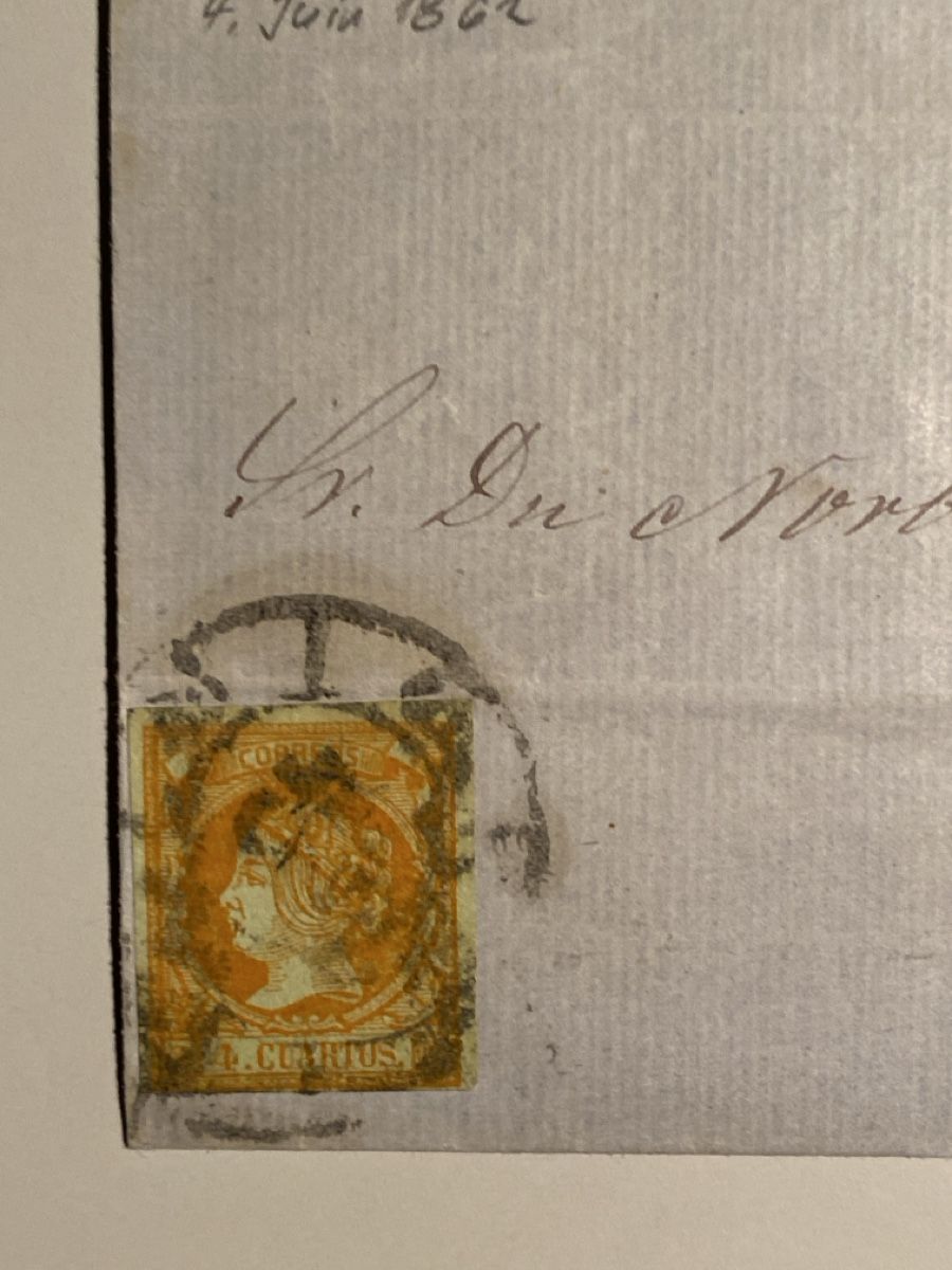 Alle Briefmarken: Spanien 1862, Briefumschlag, Santander 4.Jun. 1862, top – Gebraucht aus Küssnacht a. Rigi von Unique-Valuable 1