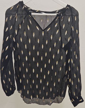 Schwarze Sissy-Boy Bluse mit Goldmuster, Grösse XS