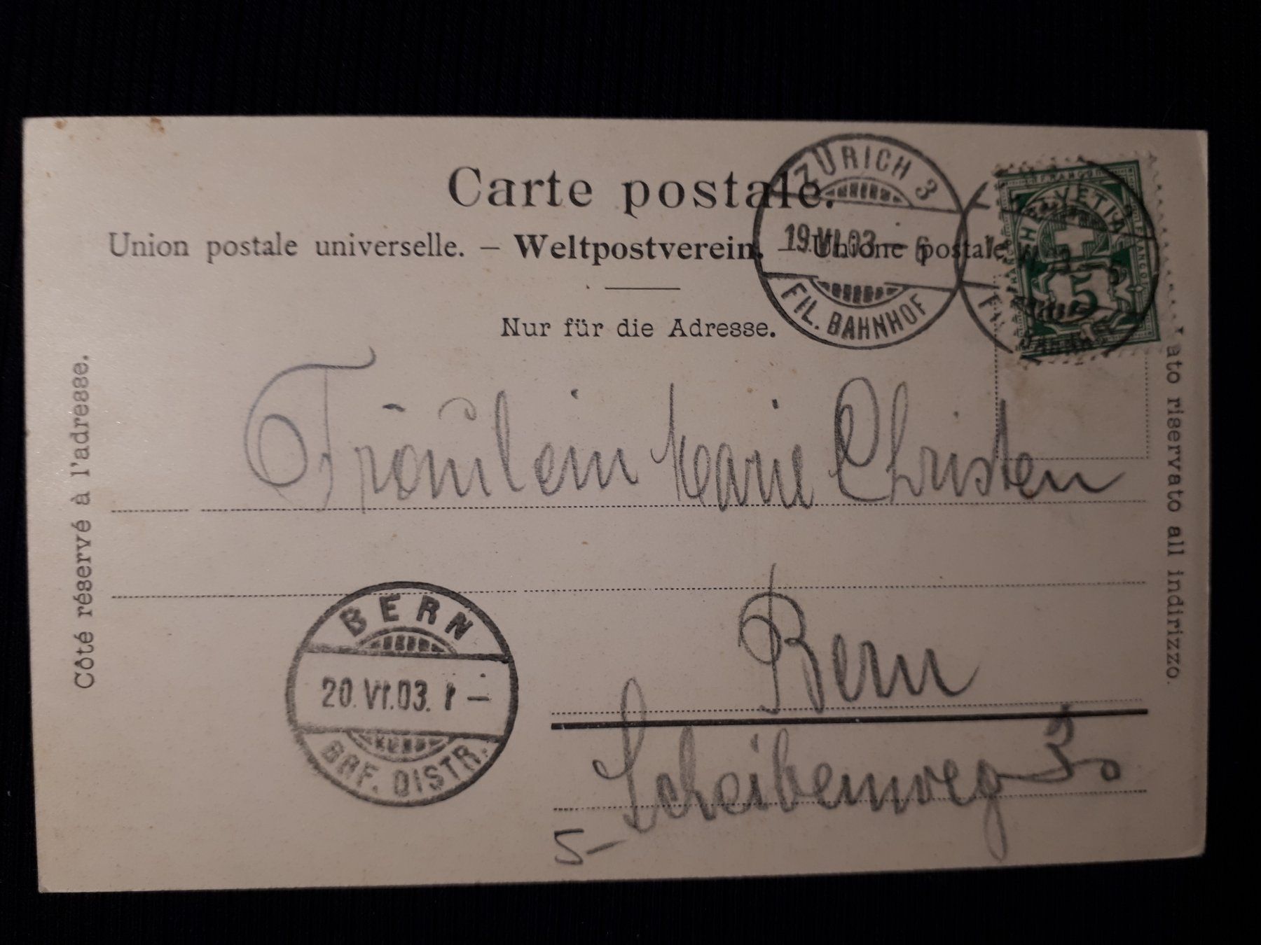 Cartoline postali: ZURICH 1903 - ANIMIERT – Usato da Ponto Valentino venduto da giorgia06 1
