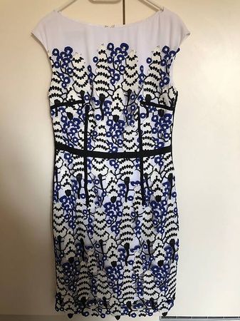 Kleid Talbot Runhof 38 blau weiss Spitze